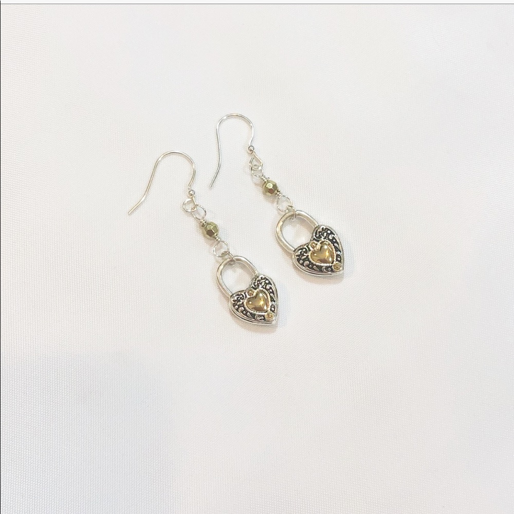NEW, TWO TONE HEART LOCKET EARRINGS